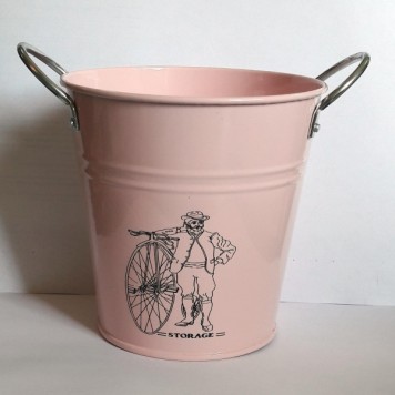 Galeata metal cu bicicleta 13cm roz