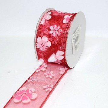 Banda decor cu flori 38mmx10m rosu
