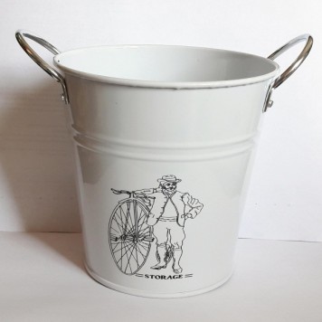 Galeata metal cu bicicleta 13cm alb