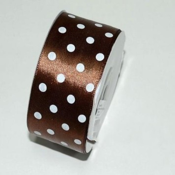 Banda dec. saten cu buline 3.8cmx25y ciocolata