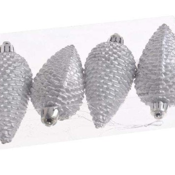 Ornament brad 8cm 4buc./pachet argintiu