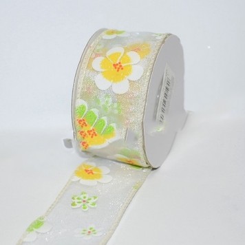 Banda decor cu flori 38mmx10m alb