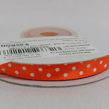Banda decor saten cu buline 1cmx25y portocaliu/alb