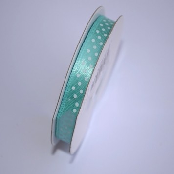 Bd.saten cu buline 1cmx25y verde menta/alb