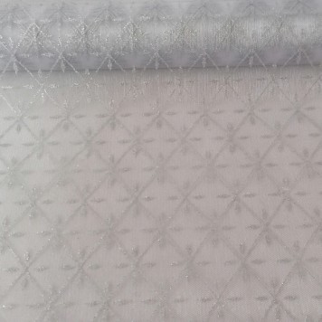 Organza cu glitter 36cmx5y alb argintiu