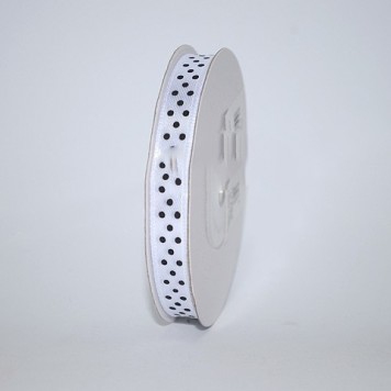 Banda decor saten cu buline 1cmx25y alb/negru