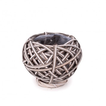 Bol rotund din nuiele 20/14x15cm gri-alb