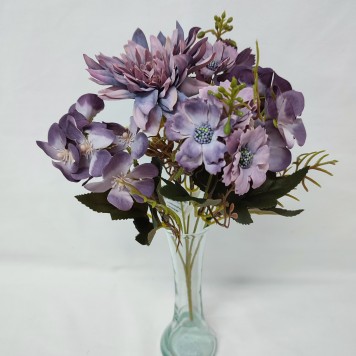 Buchet dalie + hortensii H:32cm mov