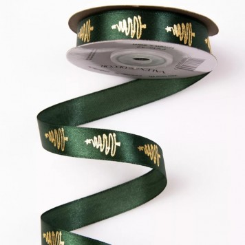 Banda decor saten 16mmx20m cu brad verde inchis