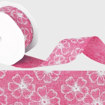 Banda decor cu flori 38mmx10m roz