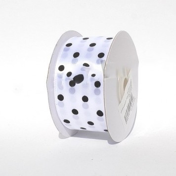Banda decor saten cu buline 3.8cmx25y alb/negru