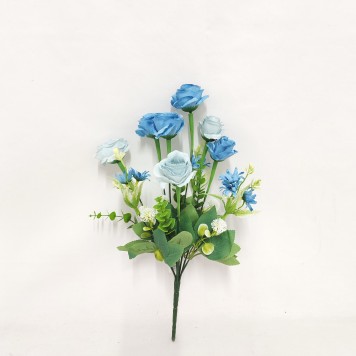 Buchet trandafiri cu eucalypt H:41cm albastru