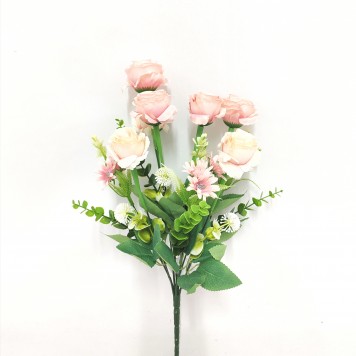Buchet trandafiri cu eucalypt H:41cm roz