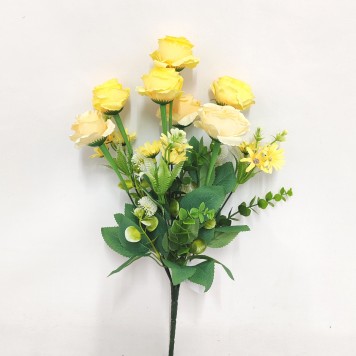 Buchet trandafiri cu eucalypt H:41cm galben