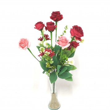 Buchet trandafiri cu eucalypt H:41cm bordeaux