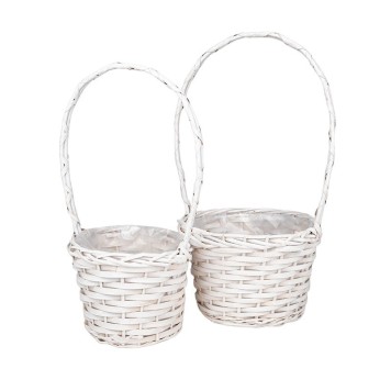 Set cos din nuiele cu toarta 23x19,5/52,5cm S2 alb
