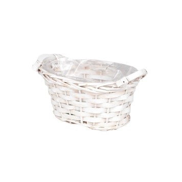 Bol din nuiele cu manere 20x14x10cm alb